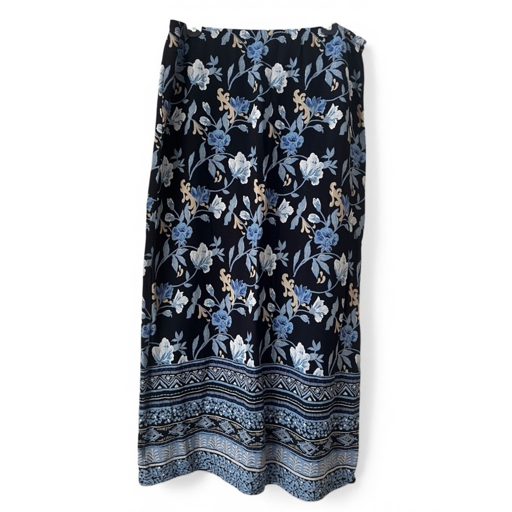 Retro Notations Floral Midi Skirt Cottagecore Dark Academia Women's XL Boho